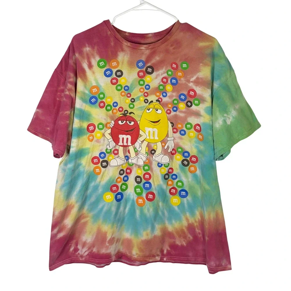 M&M's Official Licensed Tie Dye T-Shirt Mens 2XL Red Yellow Characters Candy